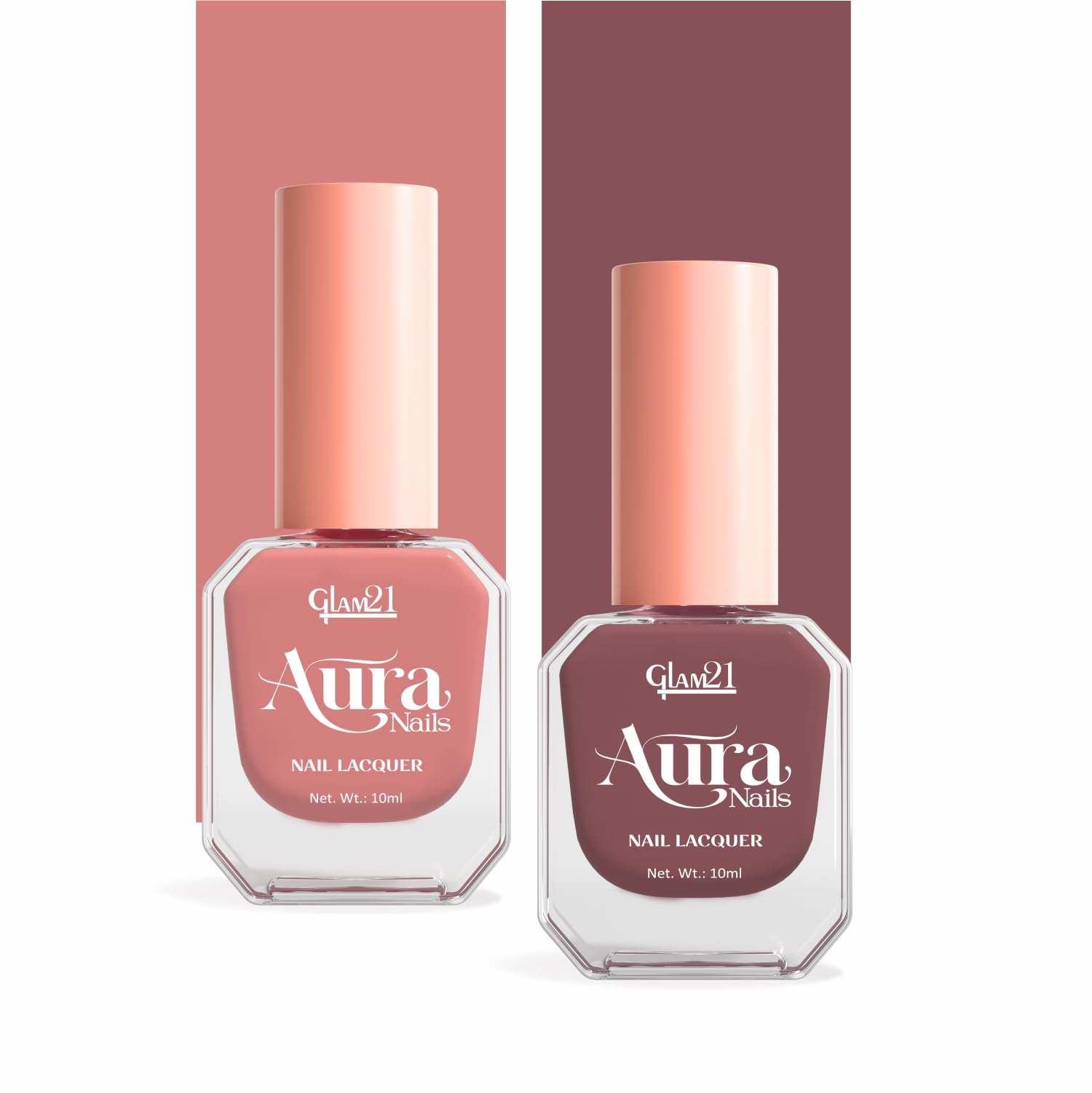 Glam21 Aura Nails Nail Lacquer |Long-Lasting, Quick-Dry, High-Shine Nail Enamel | Chip-Free Formula | Smooth Application & Vibrant Finish |60 Striking Shades | 10ml Each | Pack Of 2 (Luxe Nude & Toasted Nude)-image-33