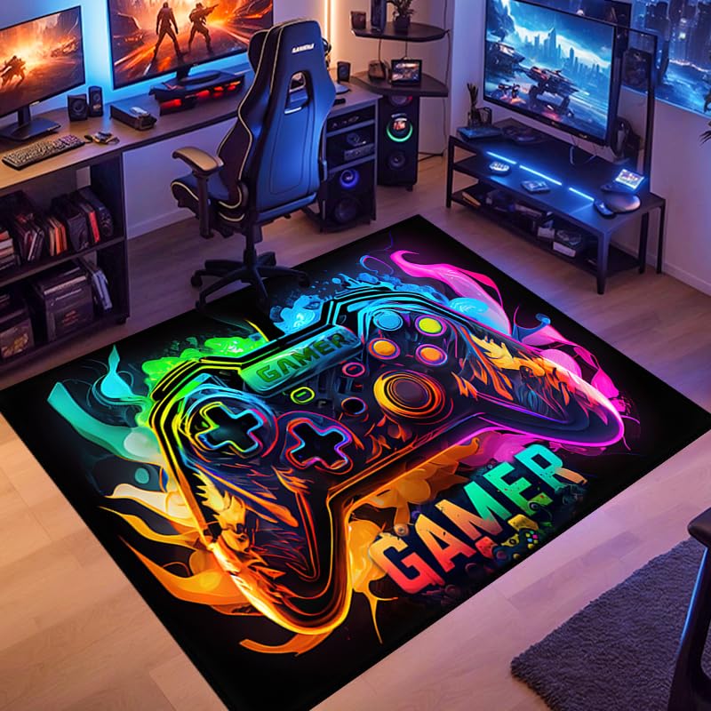 merlenuit Gaming Rug for Boys Room - Game Rugs for Boys Bedroom,Gamer Rug with Controller Design for Game Room,Esports Room 2' x 3'