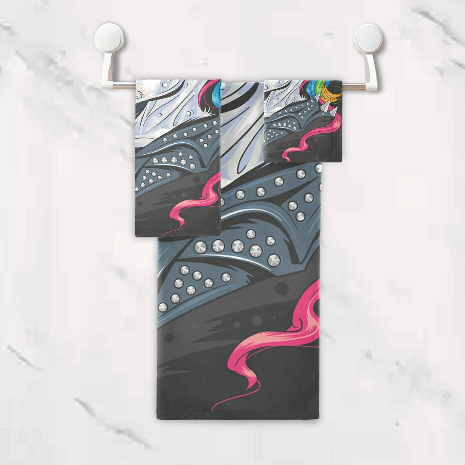 Unicornio Arcoiris Caballero Juego de Toallas para Baño Playa Toalla (1 Toalla de Baño y 1 Toalla de Mano y 1 Paño de Lavado) para Nadar Niñas Niños