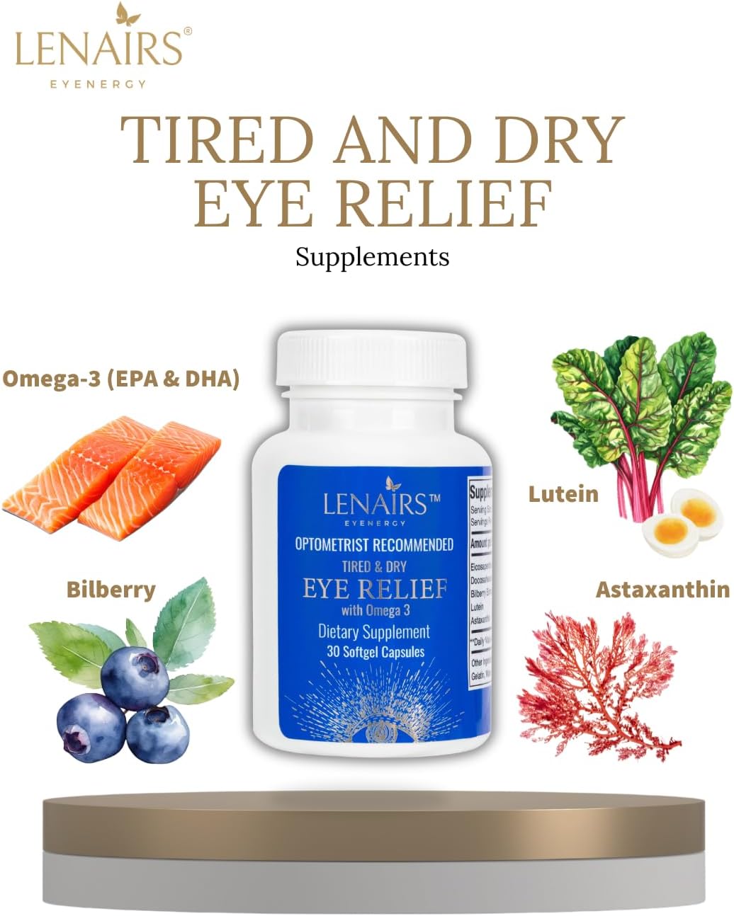 Tired & Dry Eye Relief: Digital Screens Eye Strain from with Omega 3, EPA & DHA, Bilberry, Lutein, Astaxanthin, Essential Nutrients for Eye Health, Gluten Free