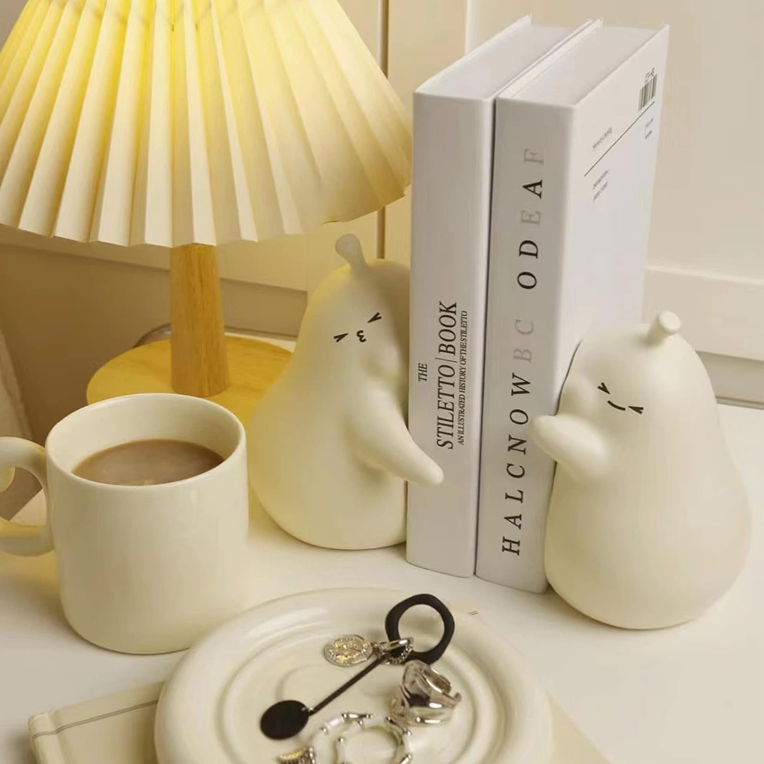 Serre-Livres En Céramique Forme Poire Mignonne - Paire De Supports Livres Décoratifs Adorables Pour Bibliothèque Et Bureau