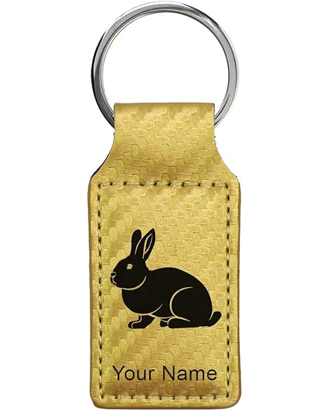 LaserGram Rectangle Keychain, Rabbit, Personalized Engraving Included