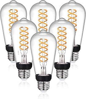 MEILUX ST19/ST58 Edison LED Bulbs Dimmable, Antique Flexible Spiral LED Filament Light Bulb Equivalent 60W Incandescent, 6W Warm White 2700K, 600LM with 80+ CRI, E26 Base, Clear Glass, 6 Pack