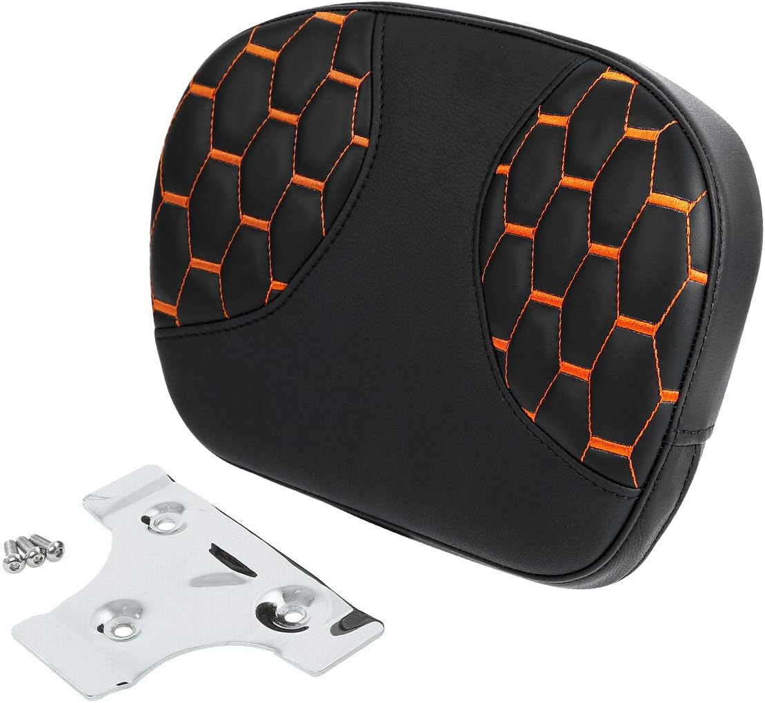 Passenger Sissy Bar Backrest Pad Fit for Harley Touring Road King Street Glide Dyna Fat Bob Softail Slim FLSL Street Bob Low Rider S FXLRS Orange Stitching