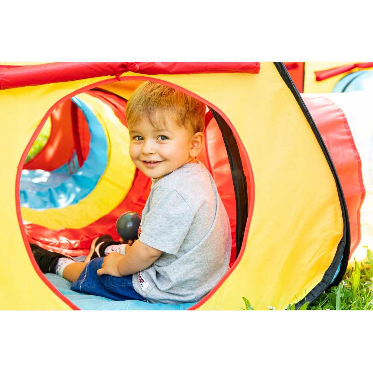 KRUZZEL Tienda de campaña de juego 3 en 1, tipi con túnel y casa de juegos para bebés, tienda de campaña para juegos emergentes, interior y exterior, bolsa de transporte, incluye