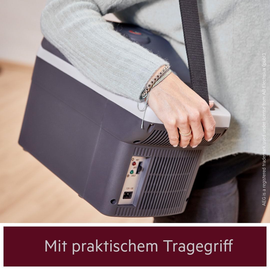 AEG Automotive Board-Bar BK 6 Thermoelektrische Kühl- und Warmhaltebox 6 Liter, 12 Volt für Auto und Steckdose, anschnallbar im PKW