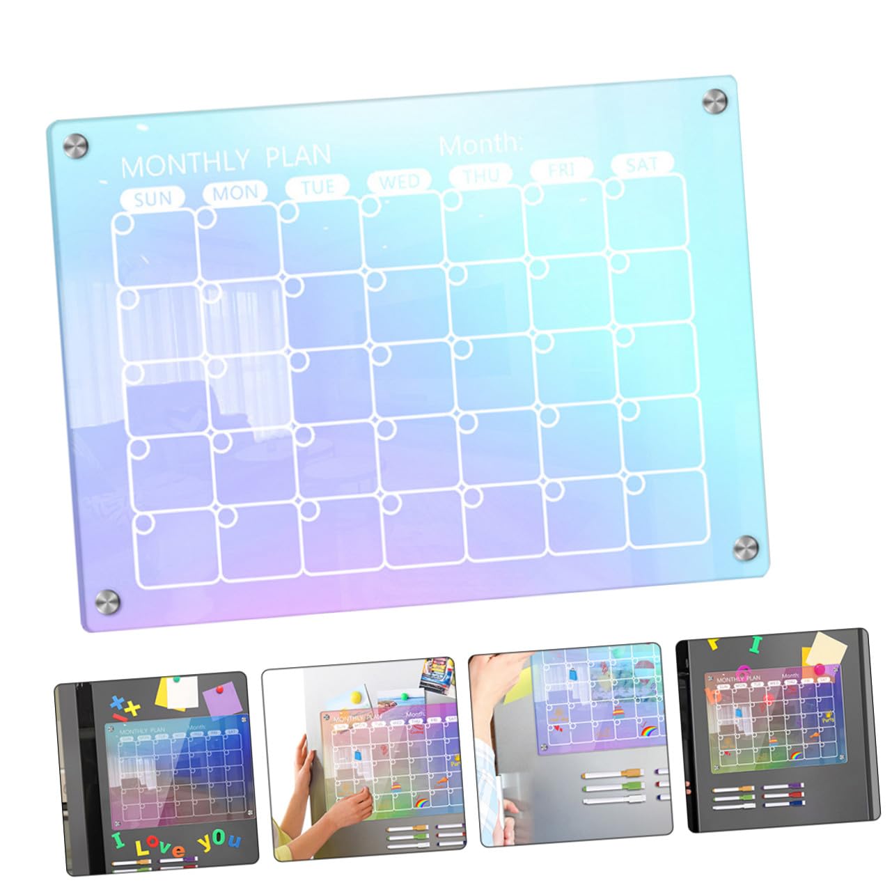 Angoily Acrylic Magnetic Dry Erase Board Set with Whiteboard Pens Weekly Planner for Kitchen Refrigerator Reusable Schedule Organizer And Memo Writing Board