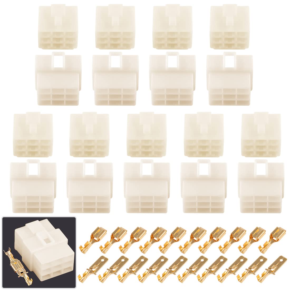 Glarks 200Pcs 6.3mm 9 Pin Way Electrical Automotive Wire Connector Male Female Socket Plug and Terminals Kit for Motorcycle, Bike, Car, Boats (10Set 6.3mm 9P)