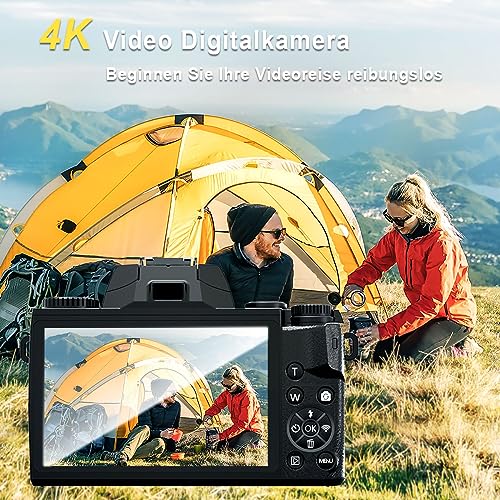 Digitalkamera 64 Megapixel Fotoapparat Digitalkamera, Dual-Kamera für Kompaktkamera Fotos zum Geburtstag, Reisen, inkl. 52 mm Festobjektiv, 4,0" Touchscreen, 64 GB SD-Karte – Bild 5