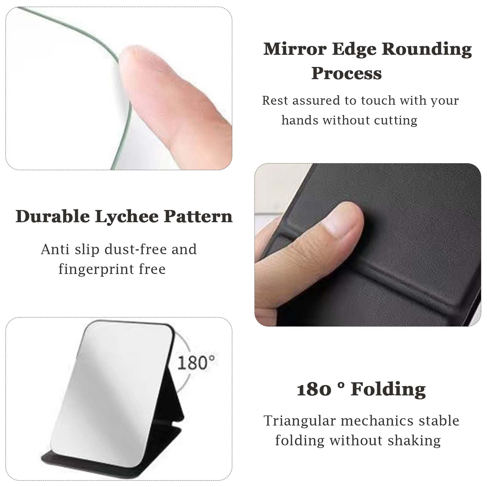Shunshi Portable Folding Mirror,25.2 * 17.8cm Pocket Mirror Travel Makeup with Adjustable Stand - Image 4