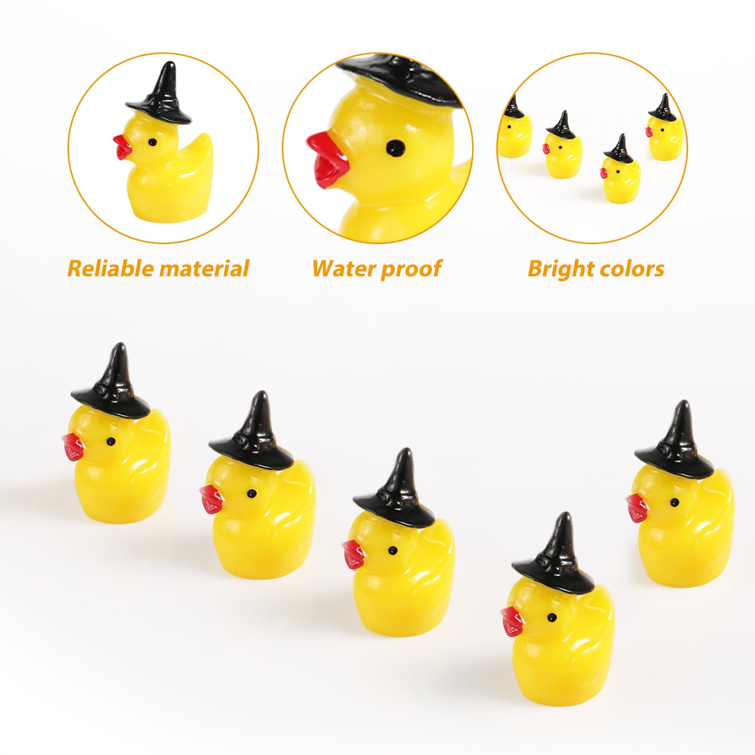100pcs Mini Resin Ducks, Halloween Witch Hat Ducks for Crafts, School, Dollhouse Decoration (Black Wizard Hat) - Image 4