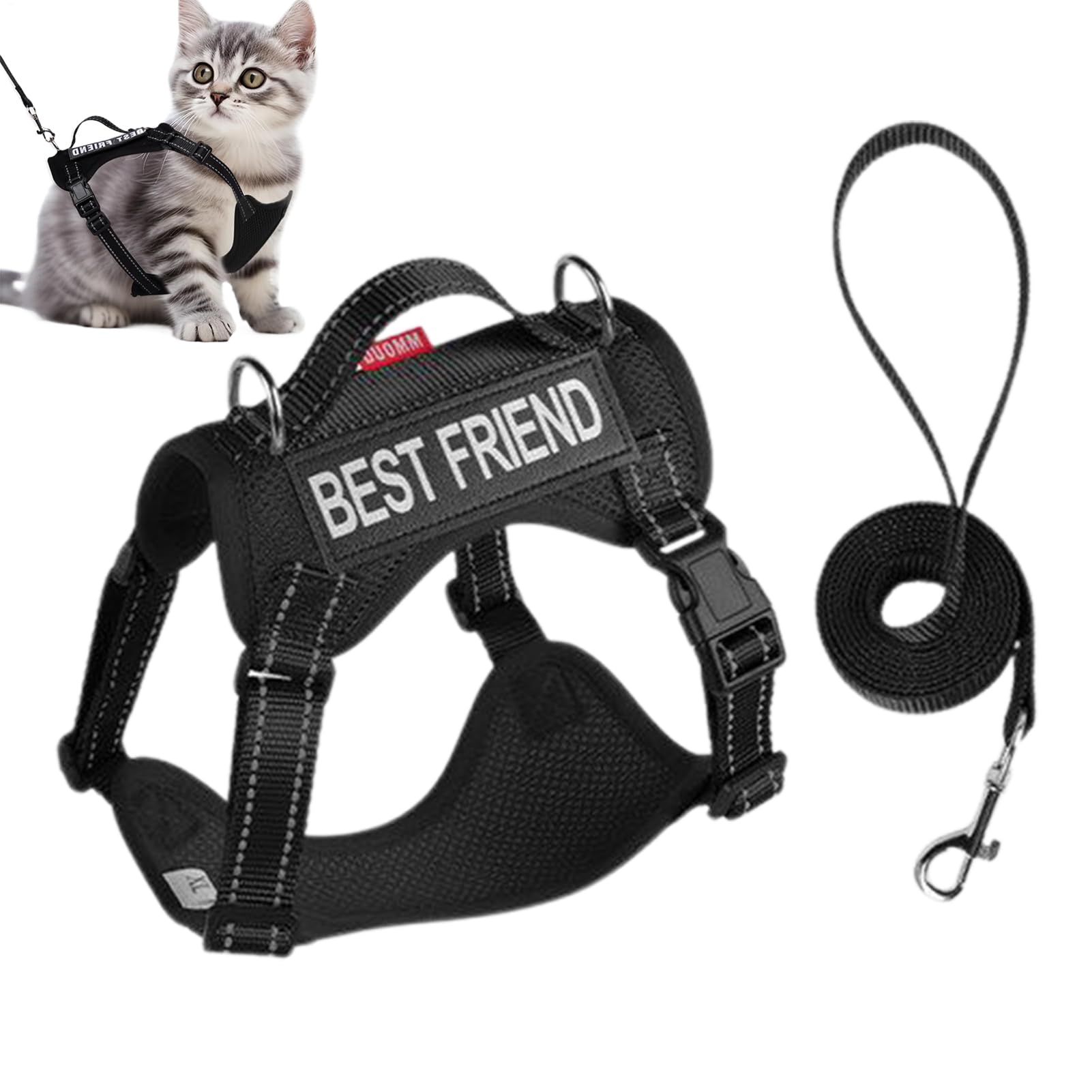 Arnés para gatos antifugas que evita escapes en paseos con collar reflectante