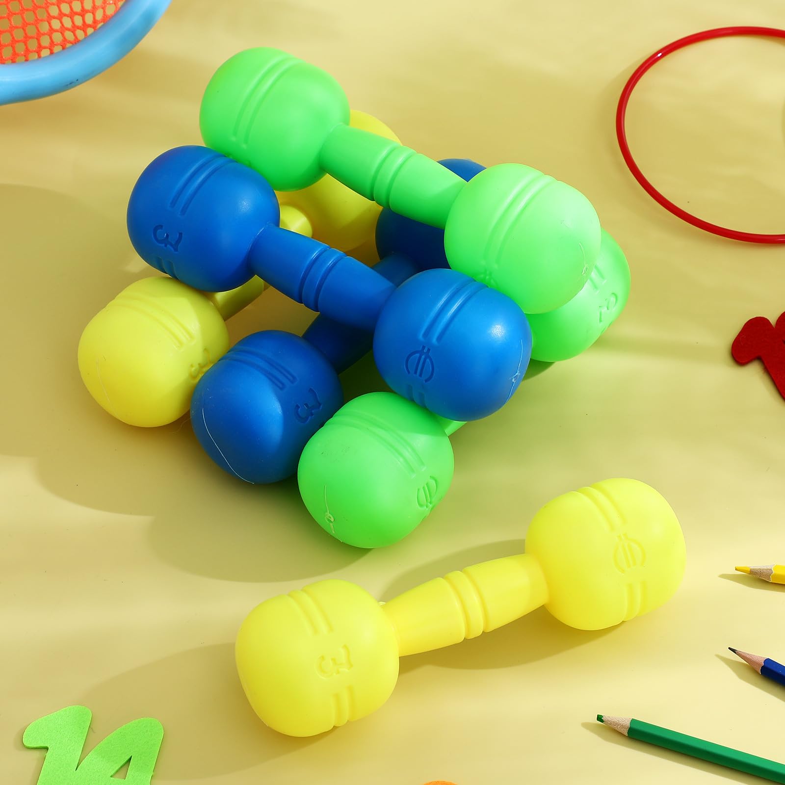 Supvox Kinderhanteln mit Sound: 3 Paar PVC Fitness Spielzeug Hanteln für Kinder 4–8 Jahre, Leichtes Sport- und Bewegungstraining Set für Zuhause, Schule und Kindergarten