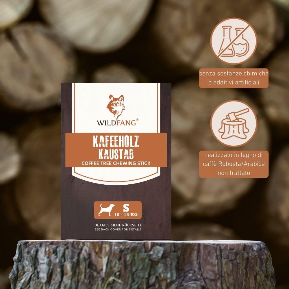 Wildfang Legno di Caffè Bastoncino Masticativo per Cani Piccoli (10-15 kg) - Gioco Dentizione Cuccioli