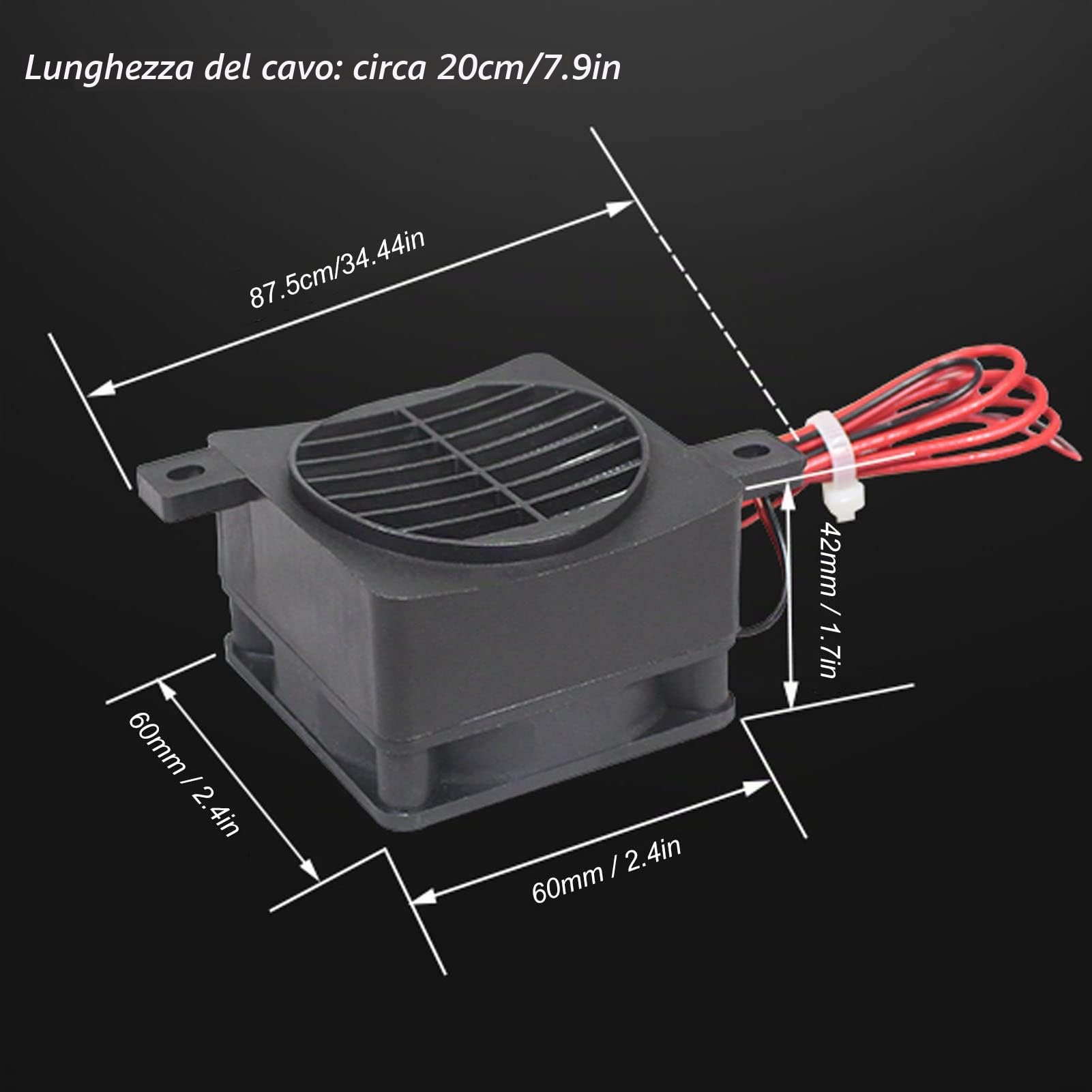 Tyenaza Termoventilatore PTC Riscaldatore Elettrico 24V, 30S Riscaldamento Rapido Riscaldatore Ceramico Elettrico, Isolamento a Temperatura Costante Ventola di Riscaldamento PTC Portatile da 80W