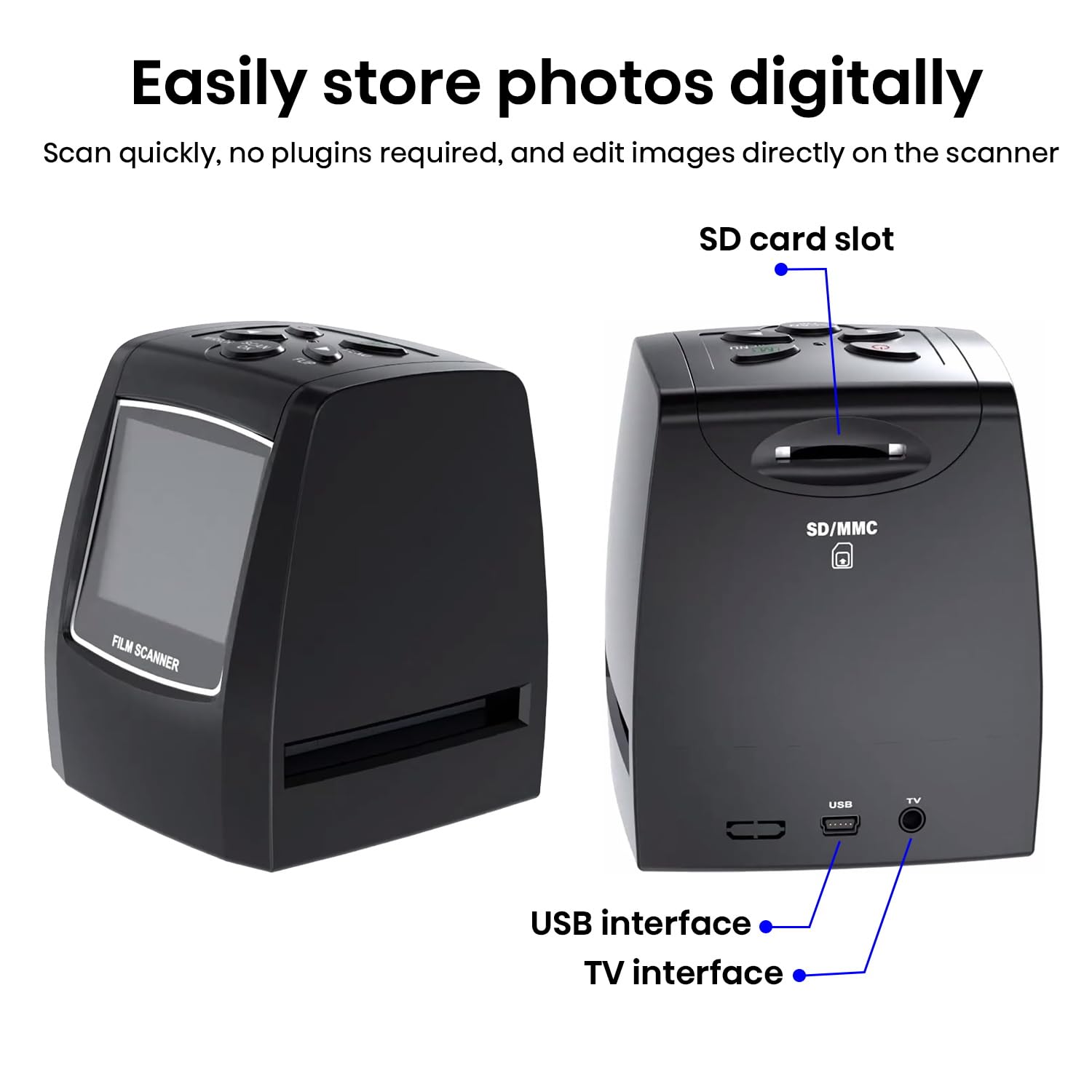 Escáner de película para 35mm Negativos y Diapositivas, Escáner de Alta resolución con 2,4" LCD, Convertidor No se Requiere PC y Software