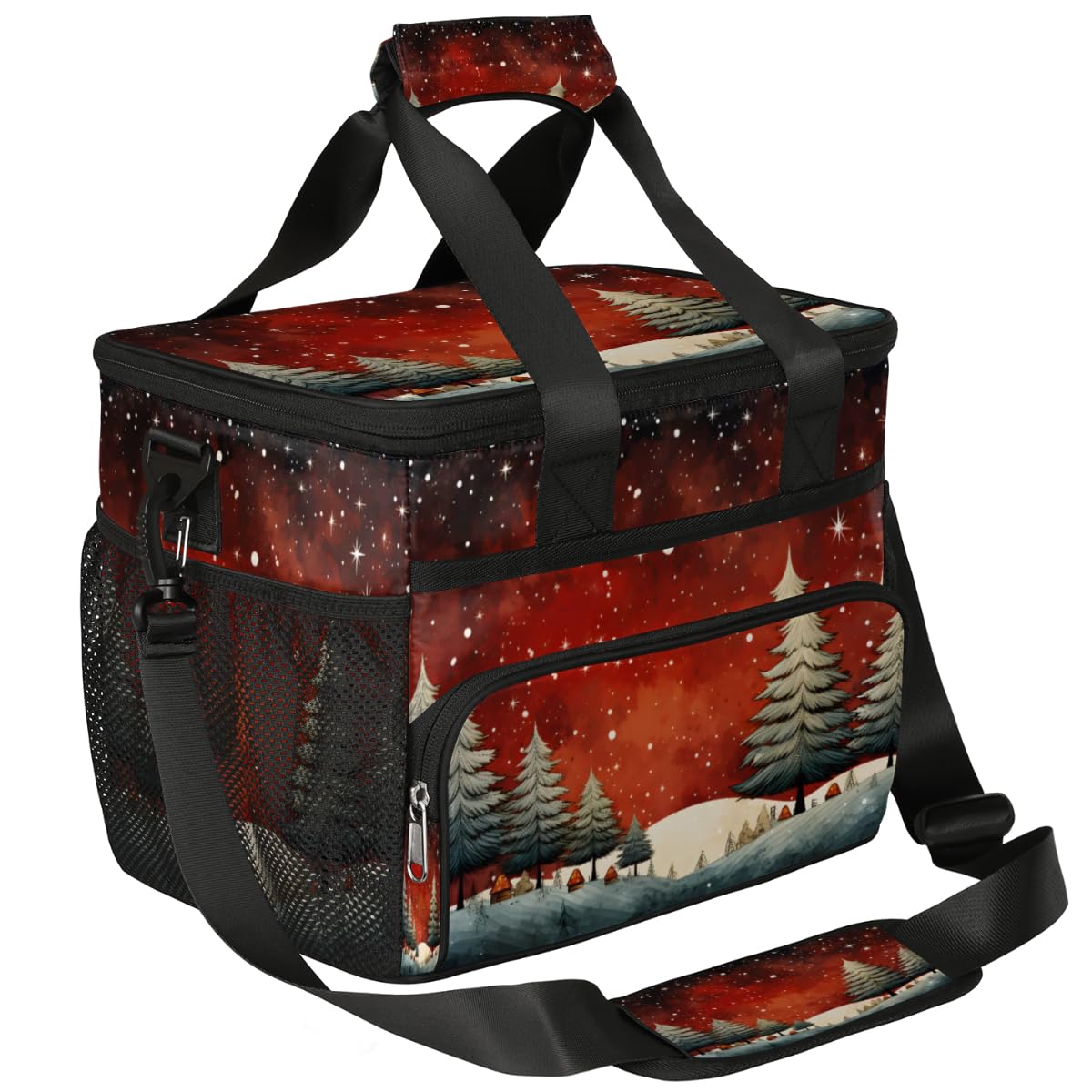Insulated Picnic Backpack Lunch Box for Women Men Picnic Basket Tote Lunch Bag Picnic Bag Portable Lunch Bags for Picnic, Beach, Work, Trip,Office, Camp Christmas Pine Landscape