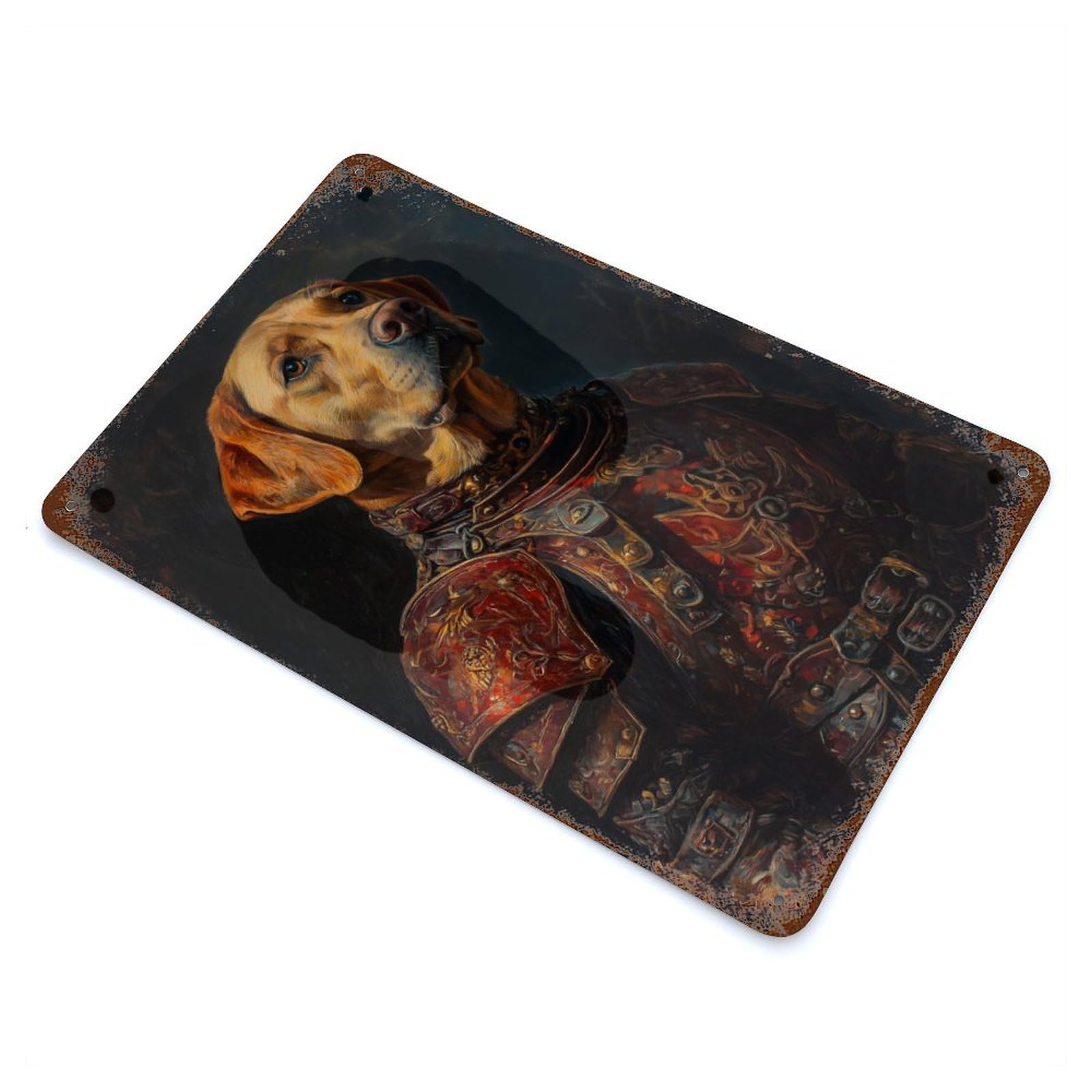 Labrador Retreiver In Armor 11.8"x7.9" Rust Effect Tin Sign, Industrial Home Decor for Living Room, Hallway And Home Decor