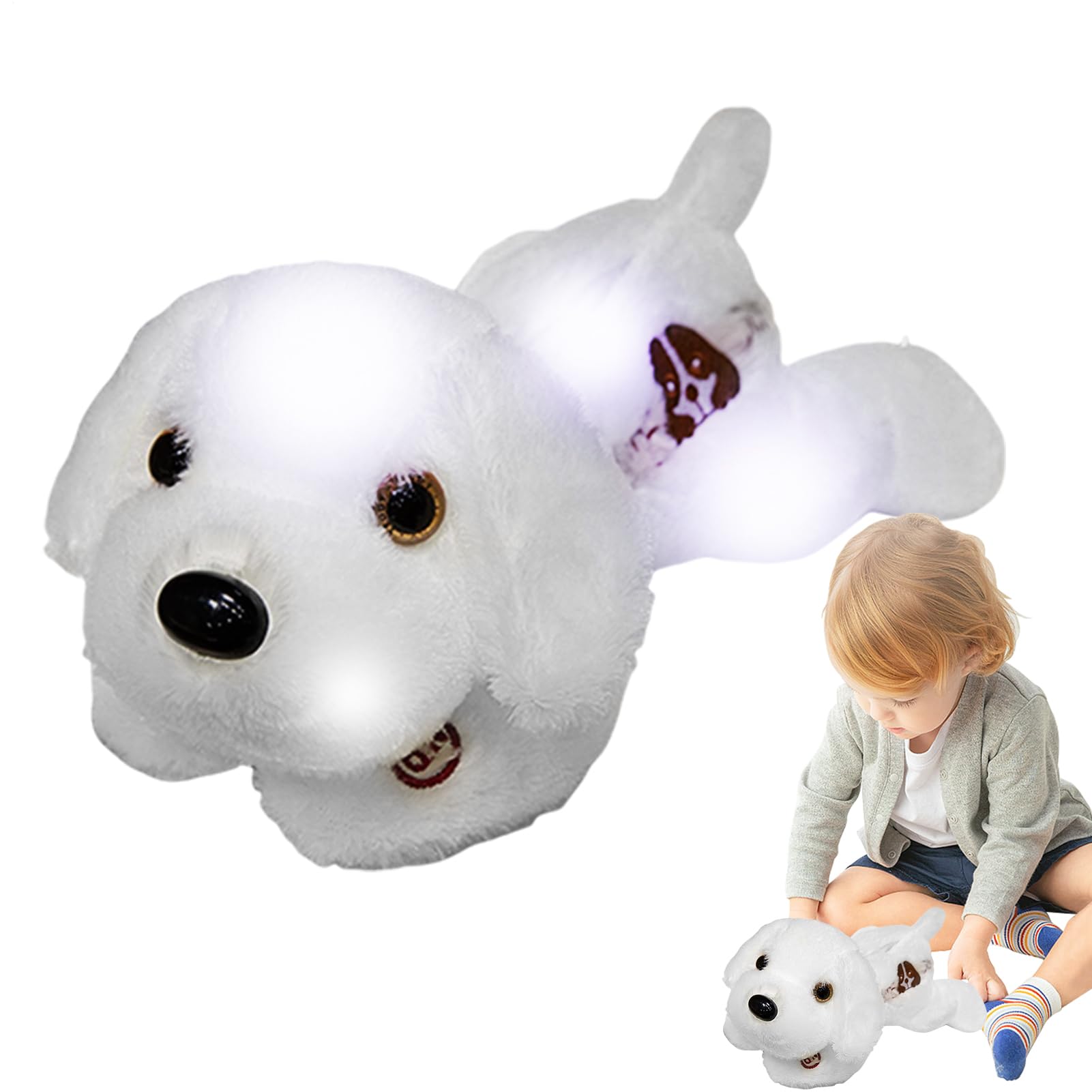 Generico Perro de peluche iluminado, perro de peluche LED - nocturnas en forma de cachorro de | 14 pulgadas iluminan el cachorro de para perros de luz nocturna suave para el compañero de