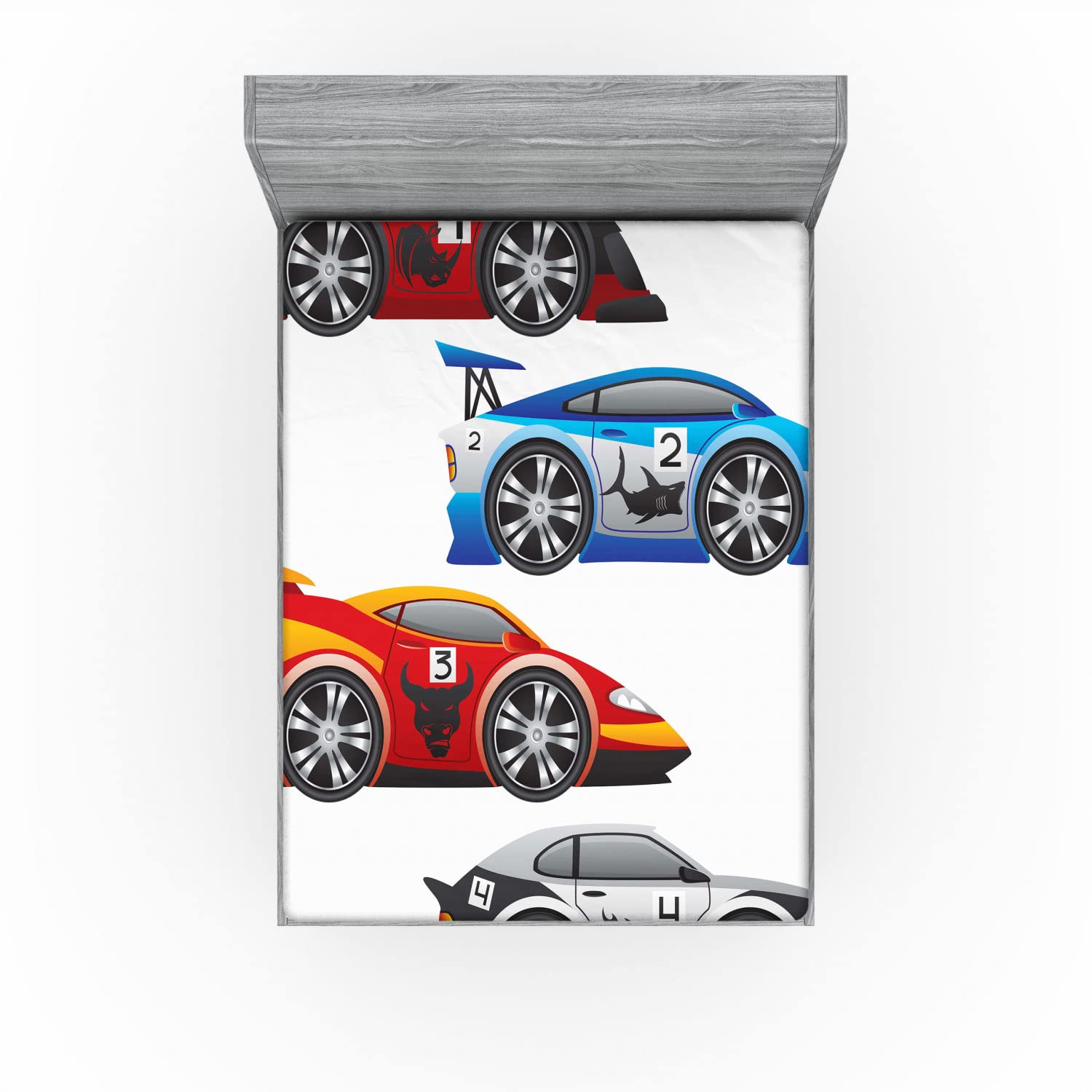 Ambesonne Cars 2 Pack Fitted Sheet, Formula Cars Technology, Bed Cover All-Round Elastic Deep Pockets 2 Pieces, Package Contains 2 Full Size Fitted Sheets, Vermilion Grey