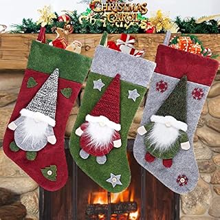 ilauke 3Pcs Christmas Stocking, 18inch Christmas Sacks Extra Large, Fireplace Christmas Decorations, Christmas Gnomes Present Sacks Personalised, Xmas Gift Bag for Kids