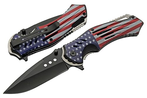 SZCO Supplies 300552-US American Flag Assisted Open Liner Lock Edc Cuchillo plegable, rojoblancoazul, 8 pulgadas de longitud