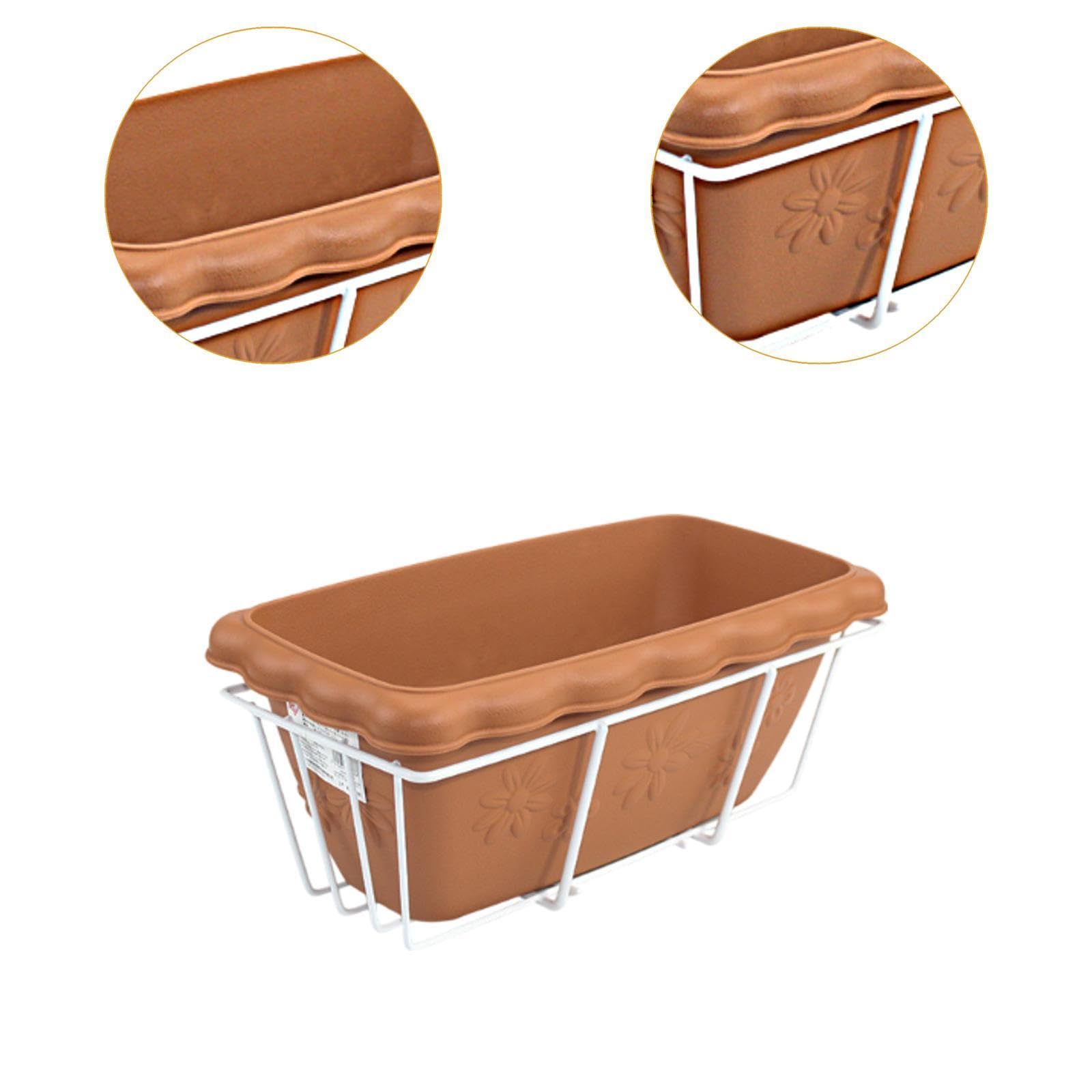 MYCENSE Balcony Railing Planter Flower Pot Fence Potted Ornament with Drainage Holes Plant Basket Window Box for Outside Patio Yard, Brown and White