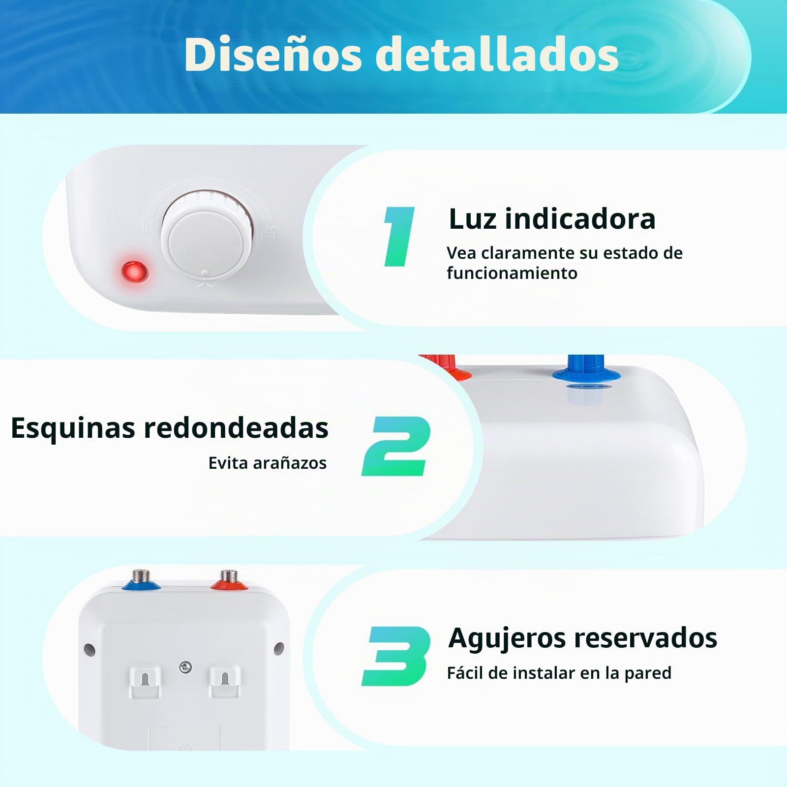Calentador de agua de 5L, 30-75℃, bajo encimera listo para enchufar, calentador de agua pequeño portátil, para cocina, baño, ducha, escuelas