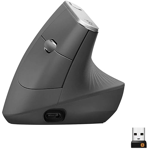 Immagine del prodotto Logitech MX Mouse Verticale Wireless Ergonomico, Multi-Dispositivo, Bluetooth o 2.4GHz Ricevitore USB Unifying, Rilevamento Ottico 4K DPI, 4 Pulsanti, Ricarica Rapida, PC-Mac-iPadOS, Grigio