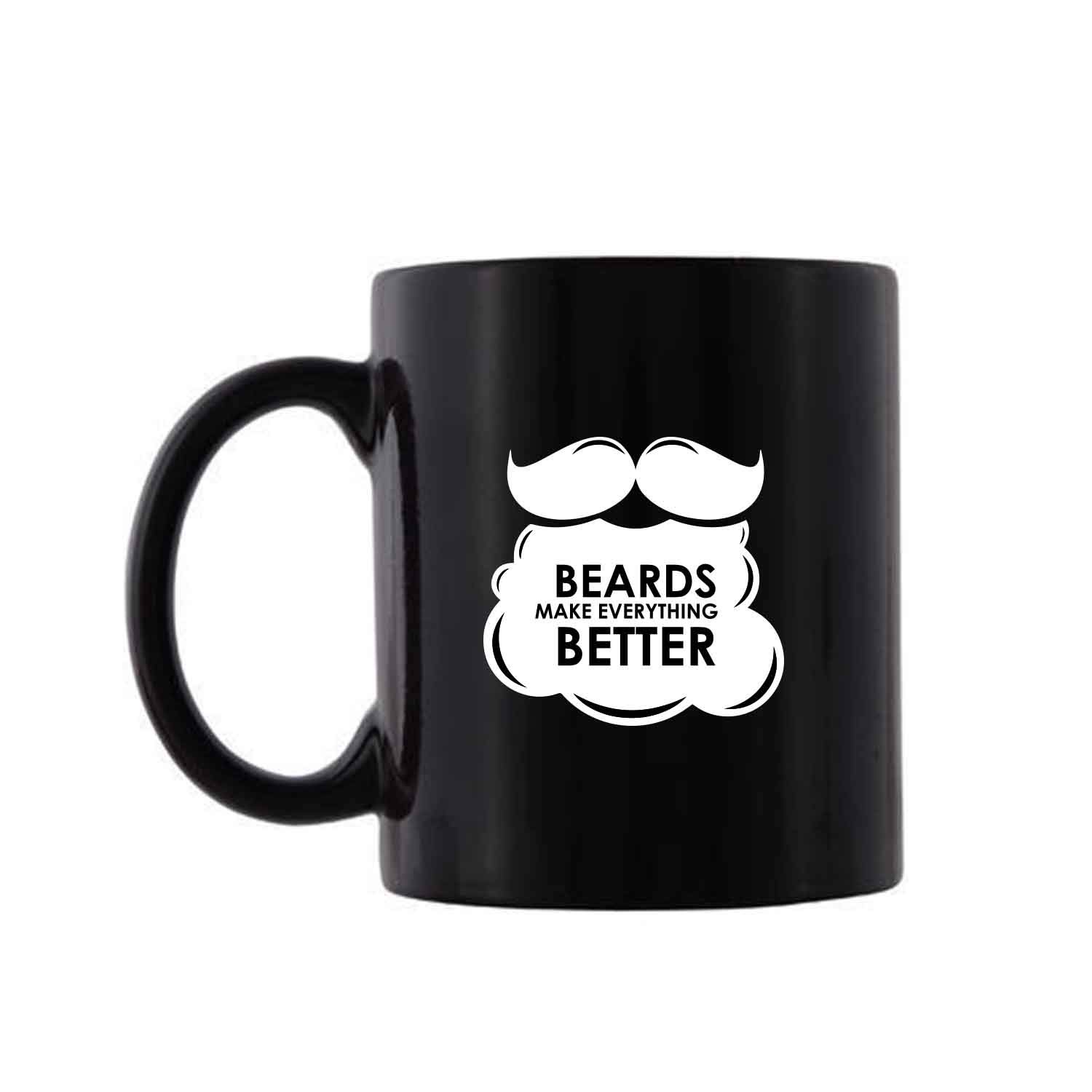 Designer Unicorn Printed Ceramic Coffee Mug Beards Make Everything Better Gift for Men (Black)