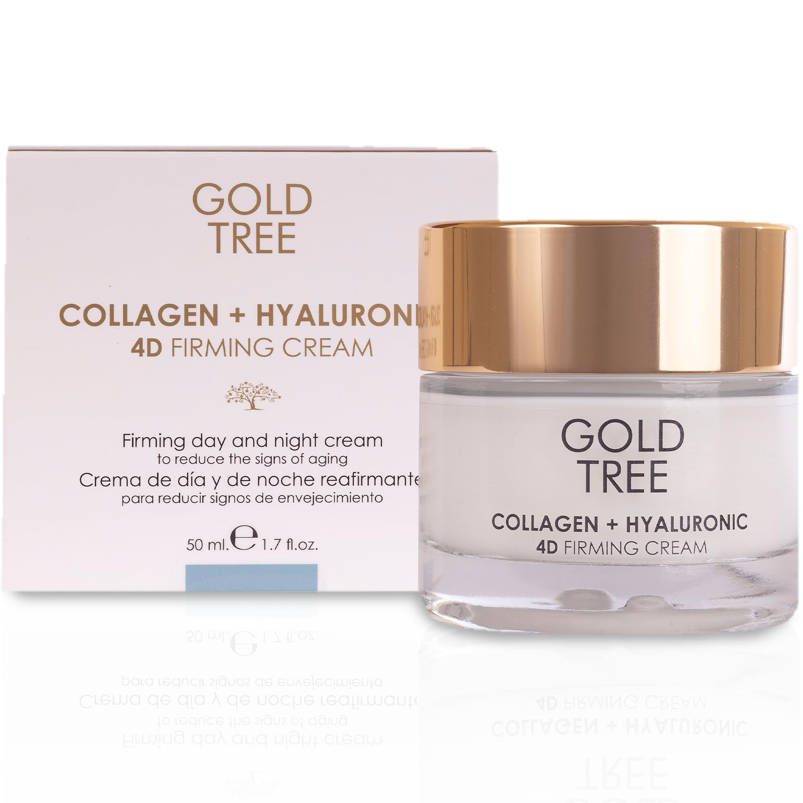 GOLD TREE Crema Antiarrugas Mujer Colágeno y Acido Hialuronico 50ml. Crema Facial Mujer Premium. Crema Antiarrugas Hombre Dia y Noche para Piel Joven. Crema Hidratante Facial Mujer. Crema Antiedad