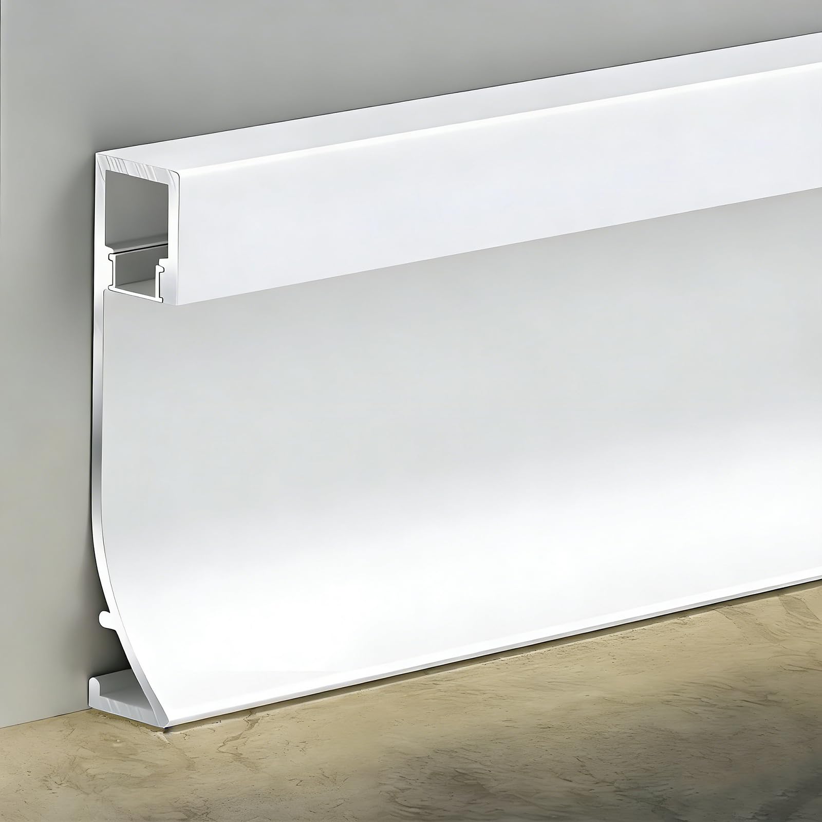 Battiscopa a LED adesivo, in metallo, facile installazione senza fori, 8 cm x 2,5 m (10 pezzi in totale 25 m) bianco perlato moderno soluzione per illuminazione e decorazione interni