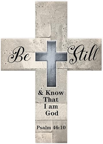 Placa de pared con cruz de madera con texto en inglés Be Still and Know That I Am God (Be Still and Know That I Am God)