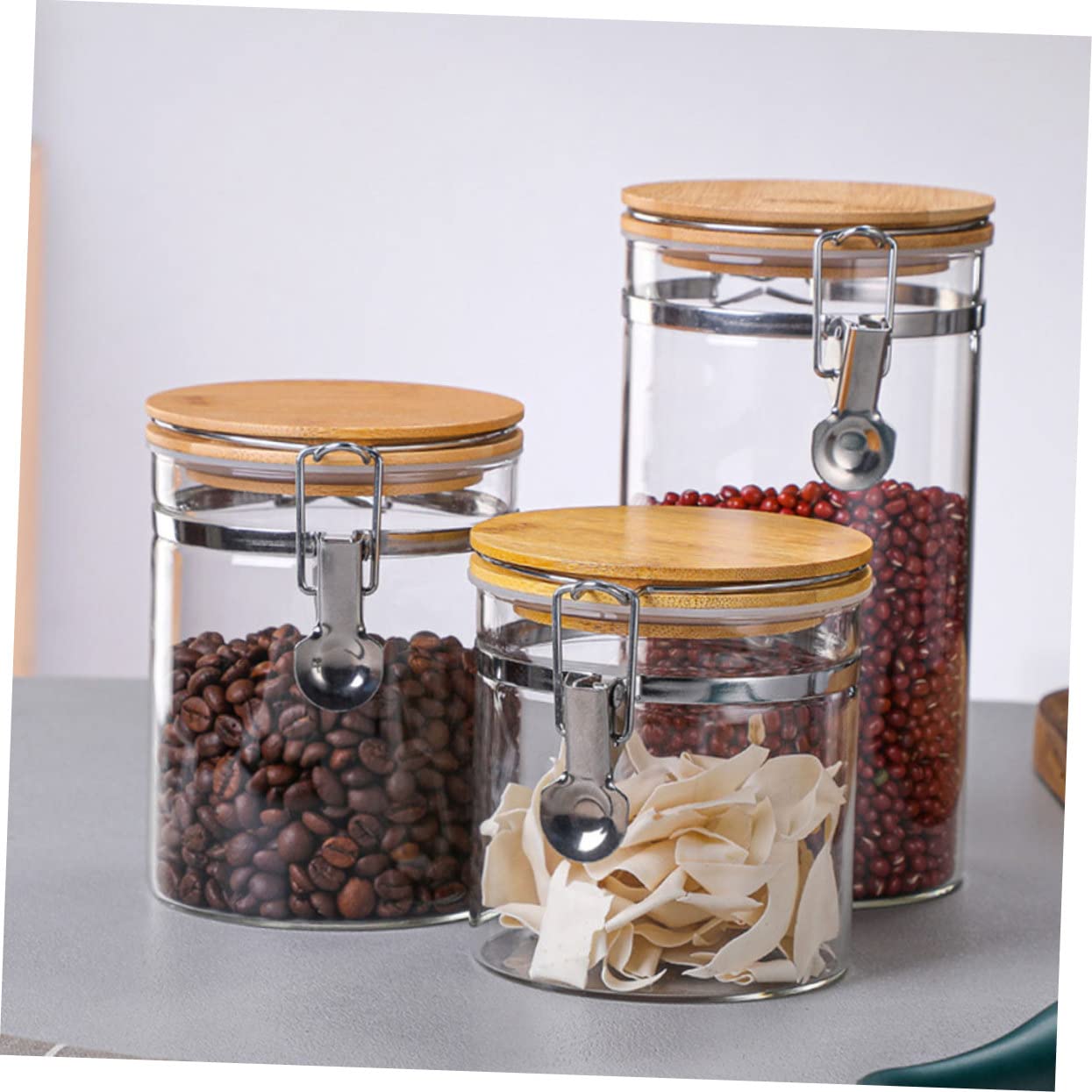 GLEAVI Tarros de Cocina Herméticos 1280ml y 1140ml de Vidrio y Acero Inoxidable Tapa Sellada, Contenedores para Alimentos Secos para Despensa y Organización de Cocina, Set de 2 Piezas