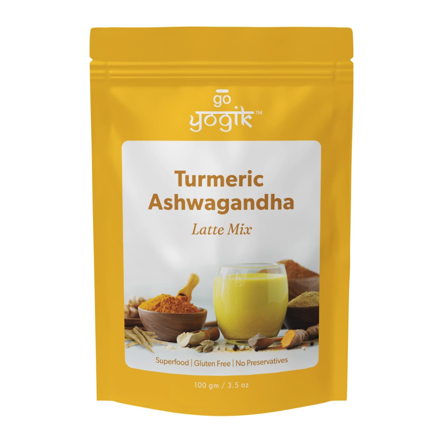 Golden Turmeric Milk/latte with Ashwagandha, Ginger, Black Pepper & Ceylon Cinnamon | 100g | Ayurvedic Herbal Wellness Tea | Caffeine Free, Vegan, No Sugar, Gluten & GMO Free