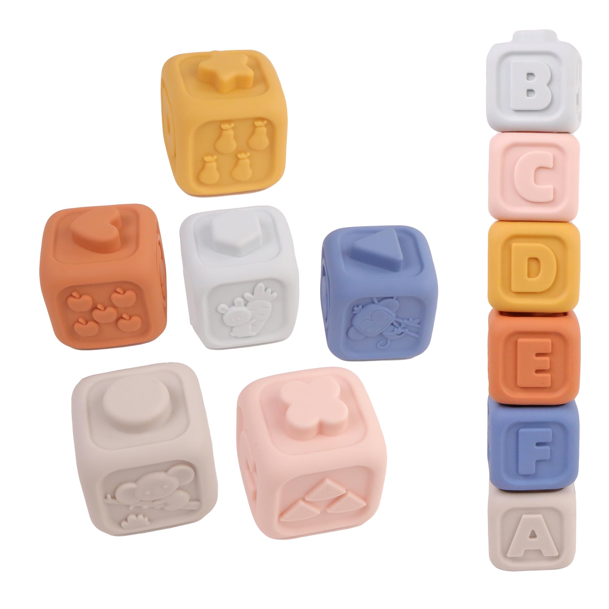 DORON & CHARLIE - Juego de 6 Cubos para Apilar - Los Cubos de Doron - 056342 - Silicona - Apilamiento - Juguete para Niños - Accesorio de Puericultura - Bebé - 1ra Edad - A Partir de 18 Meses