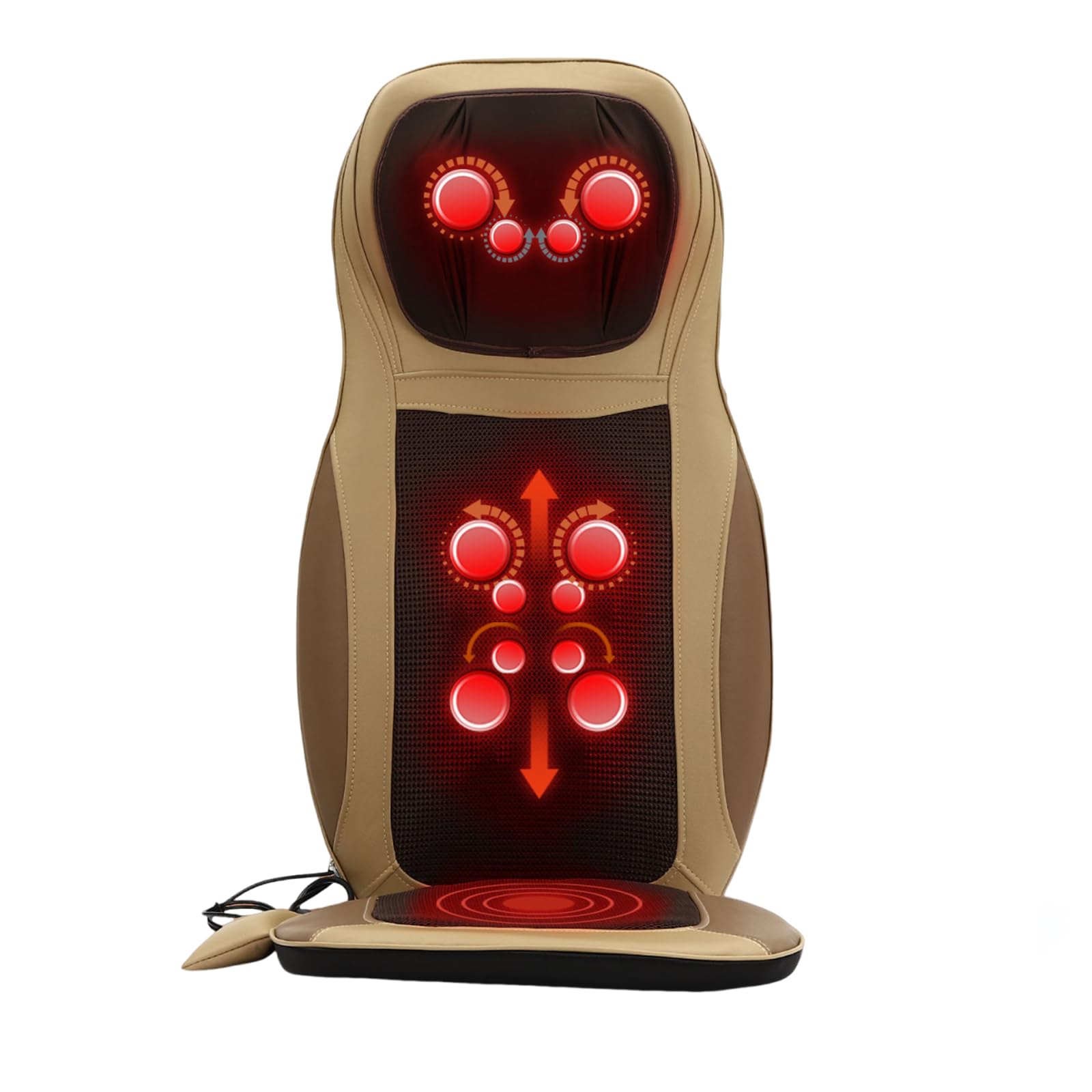 Shiatsu Massagesitzauflage,Massagesitzauflage mit Wärme und Vibration,Massageauflage für Rücken,Gesäß und Nacken,3 Intensitäten,Rückenmassagegerät für Hause Büro Auto (Beige)
