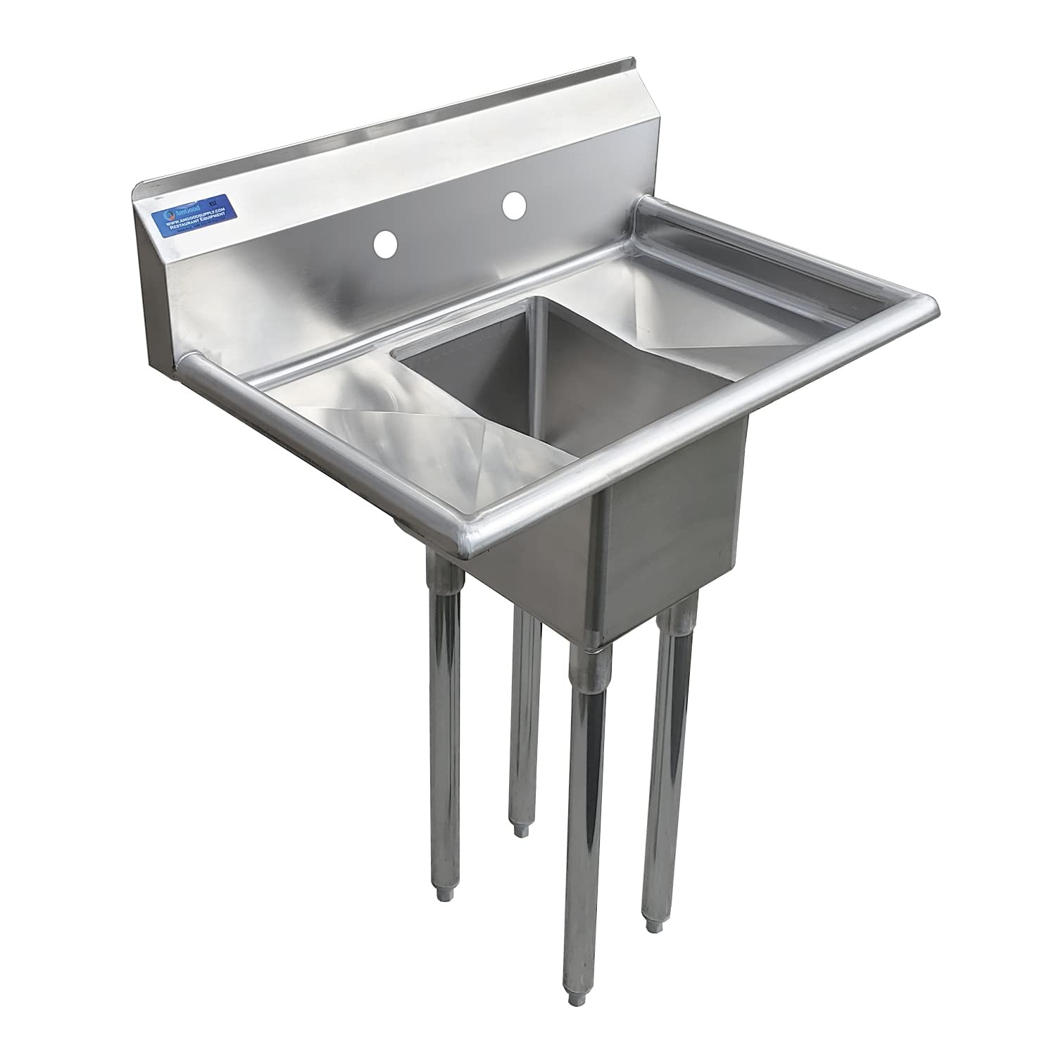 One Compartment Stainless Steel Commercial Kitchen Prep &amp; Utility Sink with 10” Left and Right Drainboards | Bowl Size 10" x 14" X 10" | NSF