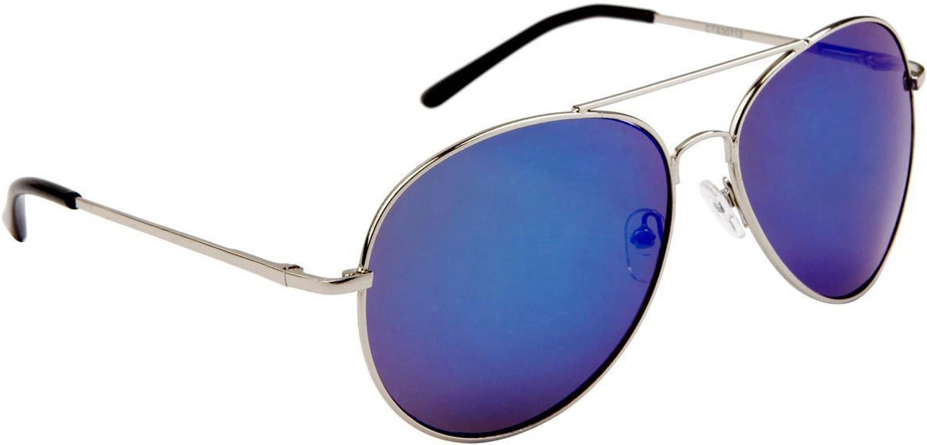 Modern Classic Aviator Sunglasses for Men & Women, Spring Hinge, Silver Frame, Iridescent Flash Mirror Lens - 30113
