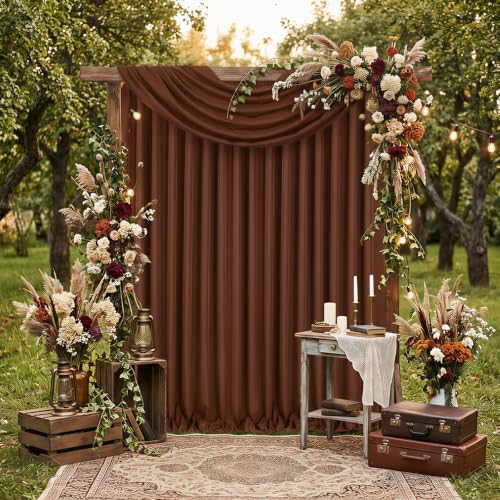 Image of SoarDream Polyester Brown Backdrop Curtains - 5ft x 10ft 4 Panels Ideal for Weddings Birthday Parties Photography Events