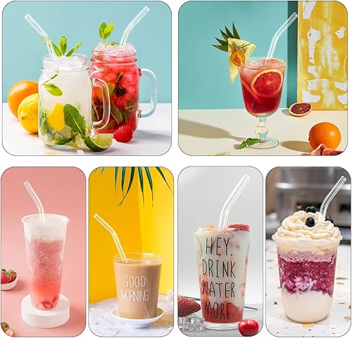 Miniatura 6 de Paquete de 12 pajitas de vidrio reutilizables - 0.315 x 0.315in, pajitas de vidrio dobladas con 2 cepillos de limpieza, popotes reutilizables para