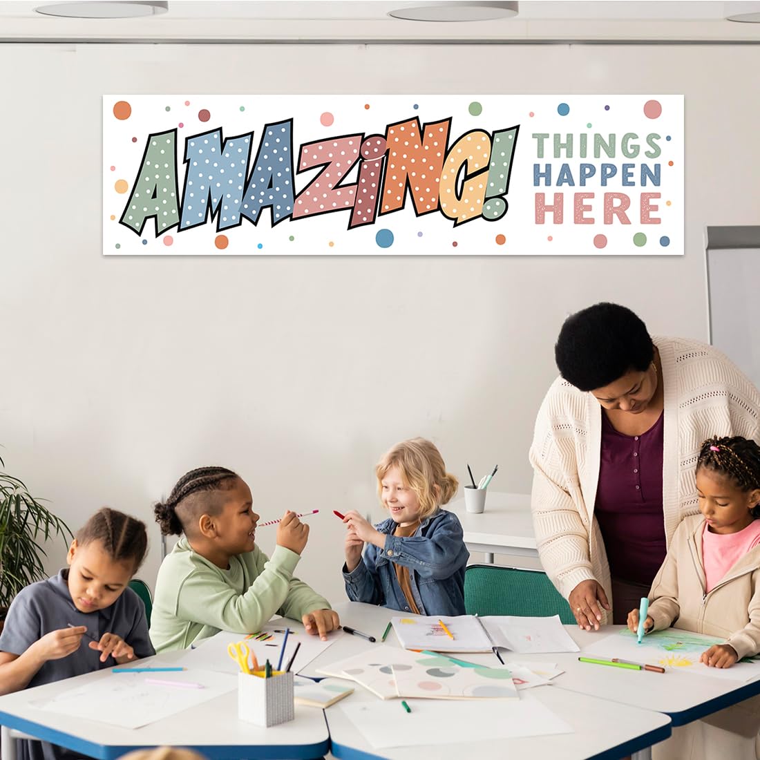 Andaz Press Cartel Grande De 13 X 48 Pulgadas Con Texto En Inglés «In This Classroom We Learn», Cartel Para Profesores, Tablón De Anuncios, Decoración De Pared De Puerta, Tema Motivacional