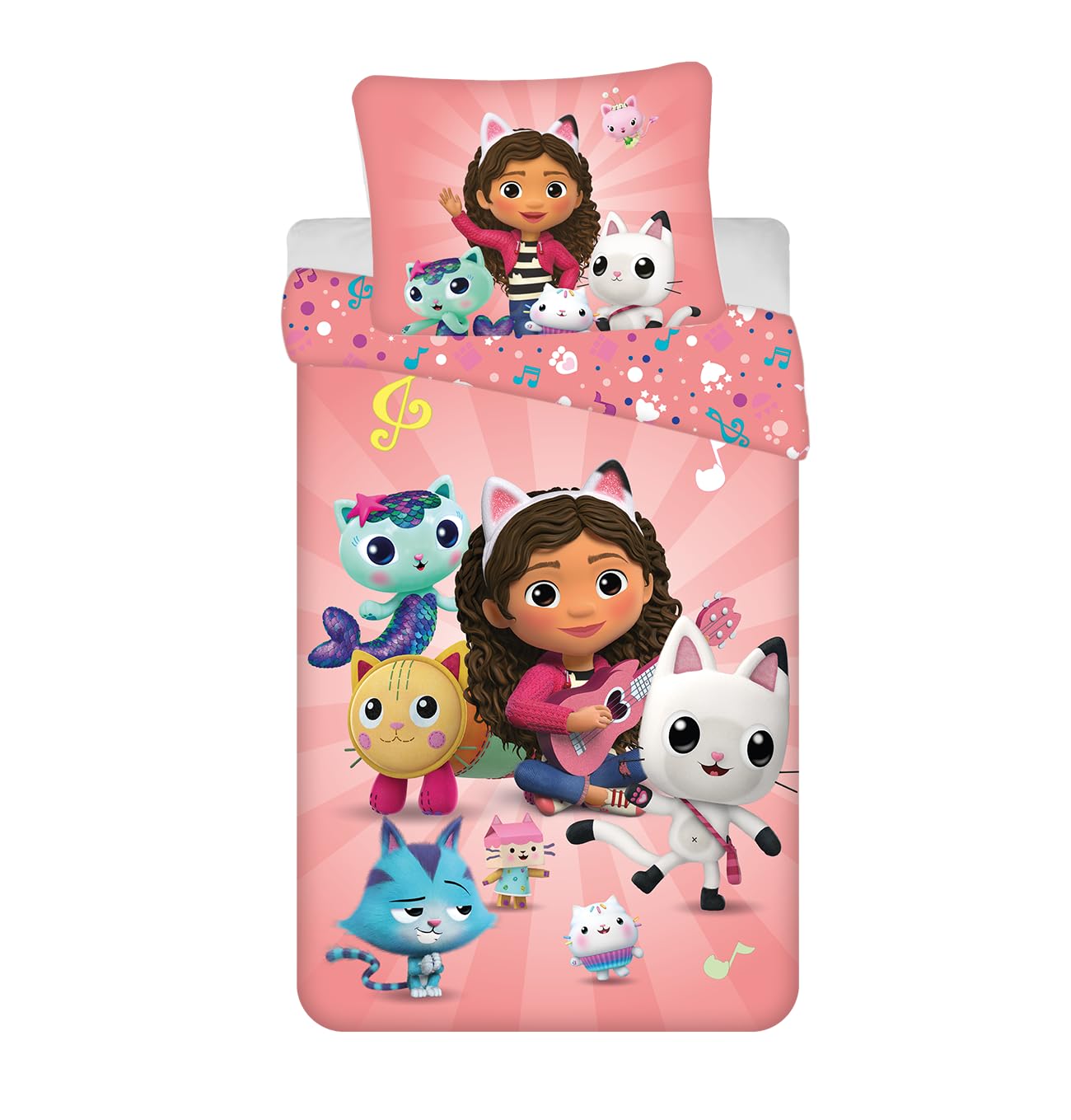 Gabby's Dollhouse Single Duvet Cover 140 x 200 cm and Pillowcase Set 70 x 90 cm, Pink, European Size