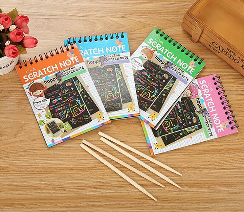 VAALYA TOYS Scratch Notepad with Magical Rainbow Color, Notepad with Pencil Stick Rainbow Scratch Book For child Magical Scratch Art Book (Multicolor) (Pack of 3) 2
