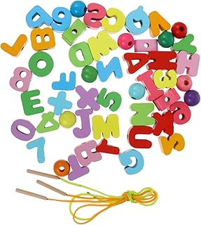 SAFIGLE 51 Peças Amarrando Brinquedos De Madeira Brinquedos Lenhosos Para Crianças Artesanato Em Madeira Para Crianças Contas Espaçadoras Brinquedos Montessori De Madeira Amarrando