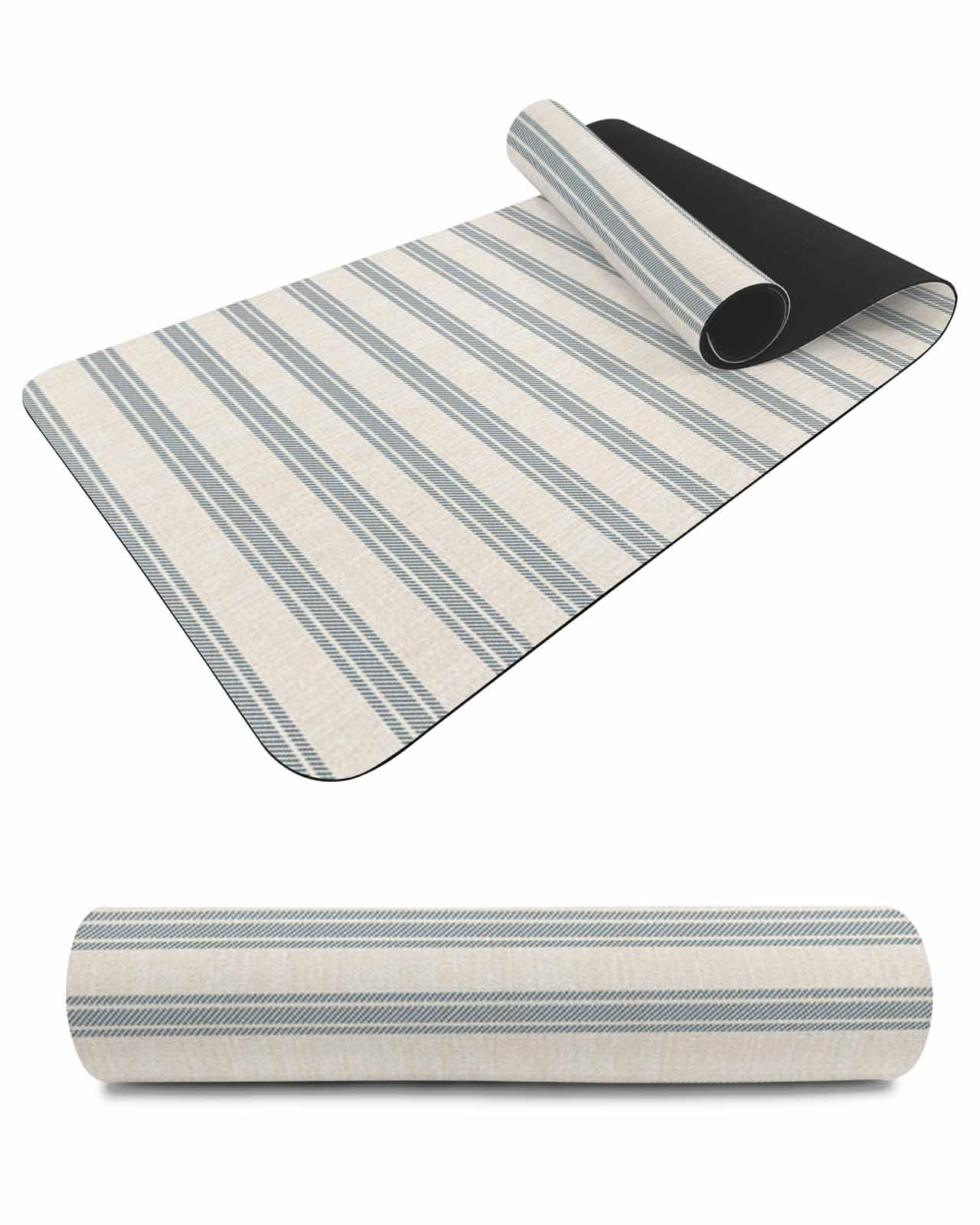Debedcor Heat Proof Table Pads Waterproof Decorative, Blue Striped Non-Slip Table Countertop Protector, Beige Modern Art Stripes Geometric Insulation Mat for Kitchen Room, 40 x 12 Inches