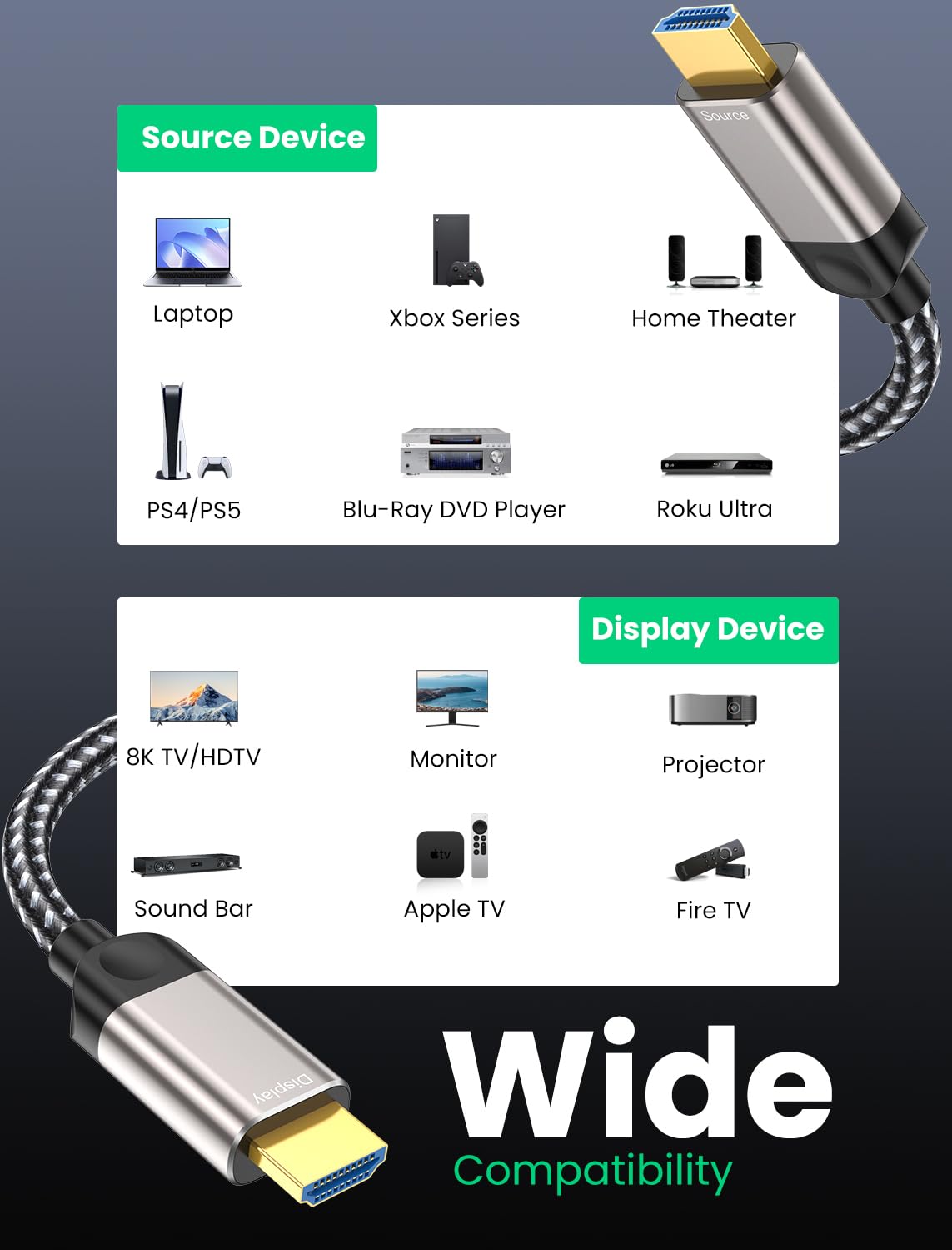 Southlight Cavo HDMI 15 m,cavo HDMI a fibra 4K@60Hz eARC HDR10 4:4 | 21:9, HDCP 2.2/2.3 Dolby,3D, VRR, Ethernet