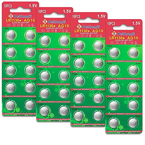 LR1130 AG10 Battery 1.5V Long-Lasting Alkaline Button Cell Batteries (40 Batteries)【5-Year Warranty】