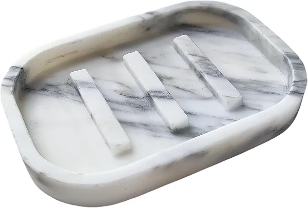 Jusmioke Natural Marble Soap Dish for Bathroom Shower Sink,Stone Soap Holder with Drying