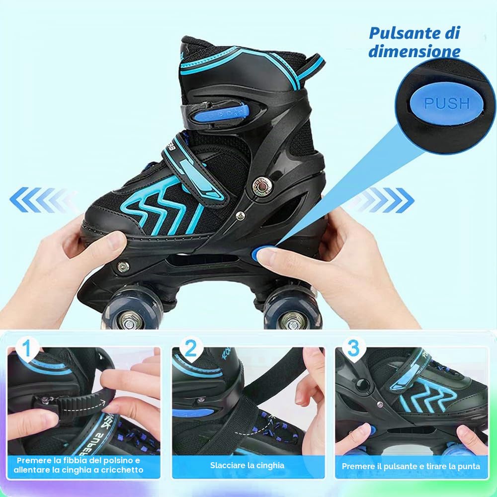 Pattini a Rotelle per Bambini Regolabili con Ruote Luminose, Pattini a Rotelle per Ragazze e Ragazzi, per Interni, Esterni e Tempo Libero, Design Traspirante